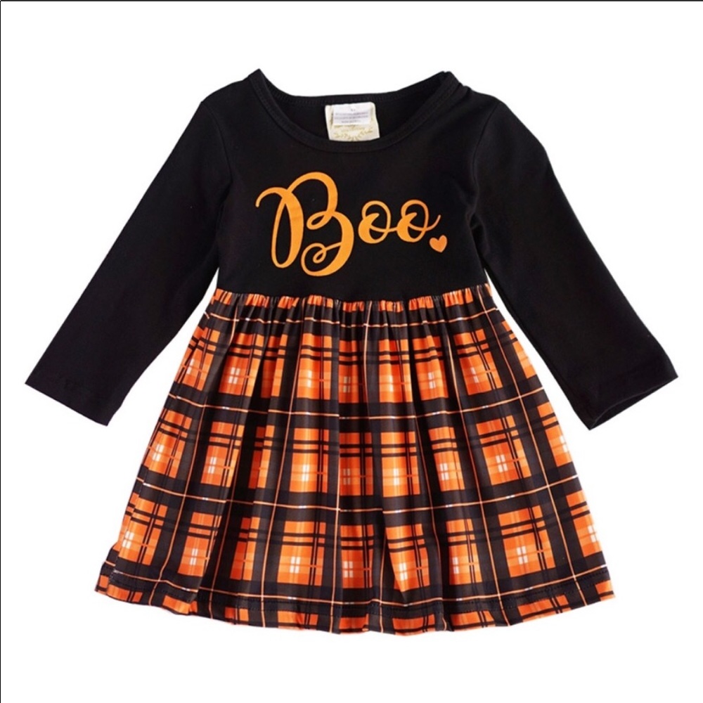 Girls black Dress Halloween Boo Plaid costume - Picture 2 of 5
